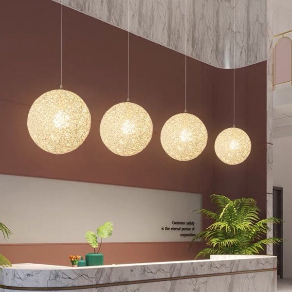 Vit Retro Hängande Ljus Rattan Globe Rund 15cm, Kronljusskärm DIY Taklampa E27 för Vardagsrum Restaurang Köpcentrum Bar