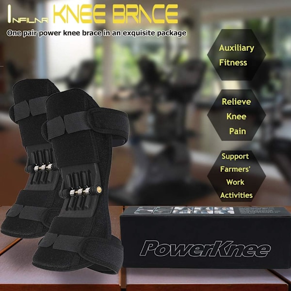 Power Knee Brace -polvituki, 2 kpl Hengittävä polvituki Suojavaruste Booster jousella miehille ja naisille Kyykkyyn, vuorikiipeilyyn, kuntovalmennukseen