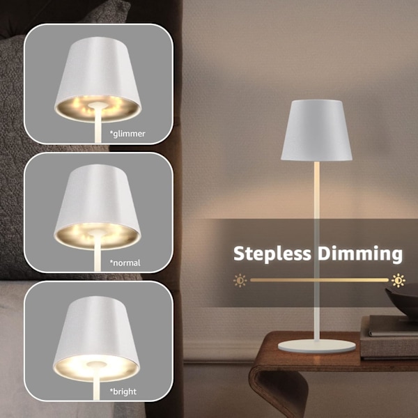 LED Trådløs Bordlampe, Genopladelig Bordlampe Varm Hvid & RGB Farve Touch-Dæmpbar, IP54 Beskyttelse Bærbar Lampe til Indendørs/Udendørs, Højde: