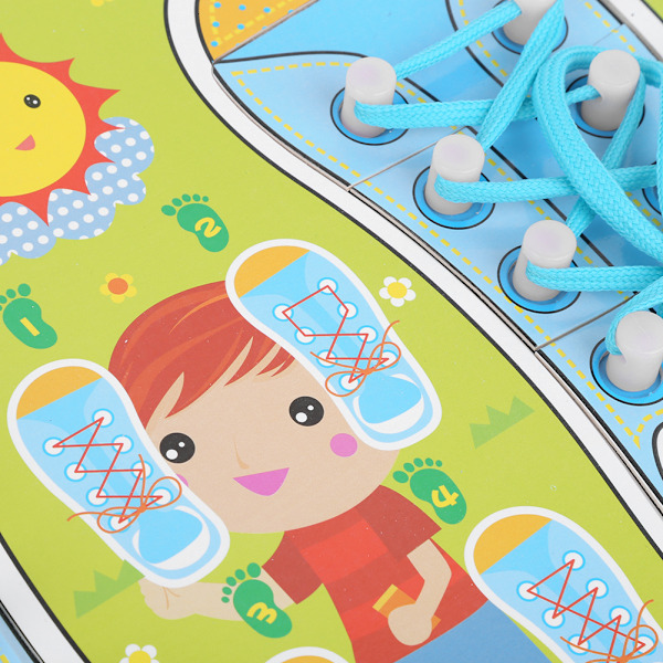 Lär dig knyta skosnören leksak i trä klädsel lärande baby pedagogisk leksak spädbarn presentBlå Grön