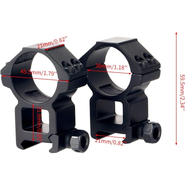 Siktesringar 30 mm transparenta höga profilsiktesringar för 20 mm Picatinny/Weaver-skenor