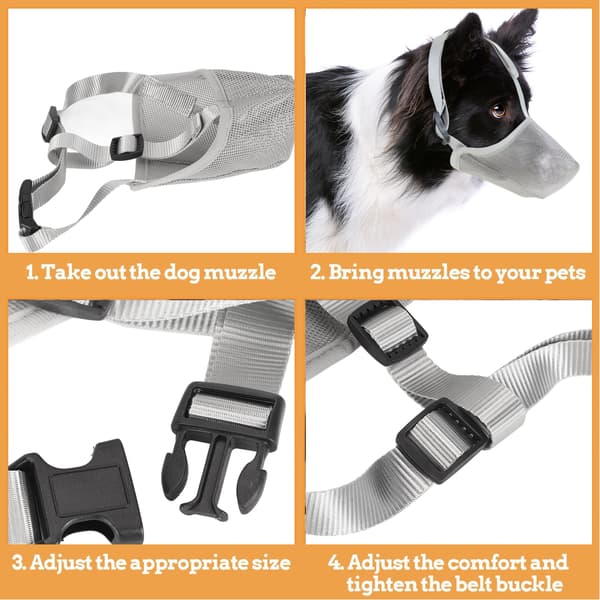 Hundmunstycke Andningsbar Justerbar Förhindra Biting Chewing Pet Mesh Muzzle för Utomhusträning Grå S