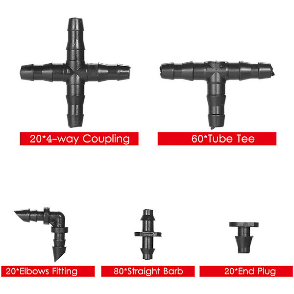 200 Stykker Vandingsfikseringssæt Drypvanding Barb Forbindelser Kompatible Med 1/4 Tommer Vand Til Plænehave Slangeforbindelser