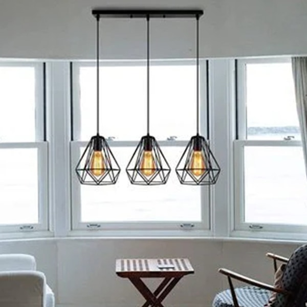 LED Pendel Loftlampe Fe Lampe Soveværelse Lysekrone 3 E27 Lysarmatur med Barholder, Sort