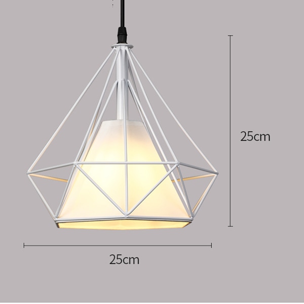 Moderne Pendel Lysekrone E27 Metal Diamant Loftslampe til Soveværelse Bar Restaurant Hvid - Hvid