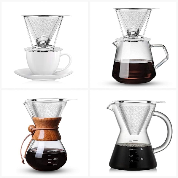 Gjenbrukbare kaffefiltre, permanent filter i rustfritt stål | Presisjonsfilter med dobbelt lag | Håndholdt kaffefilter | Kaffetrakter