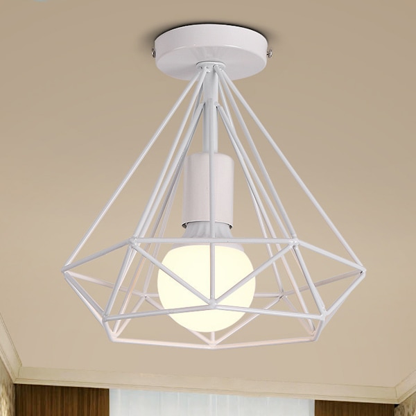 Retro industriel loftlampe 25cm i hvid diamantform, pendel til spisestue, bar, soveværelse