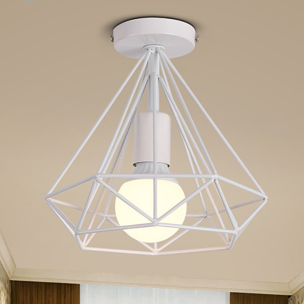 Retro industriell taklampa 25cm i vit diamantform, hängande lampa för matsal, bar, sovrum