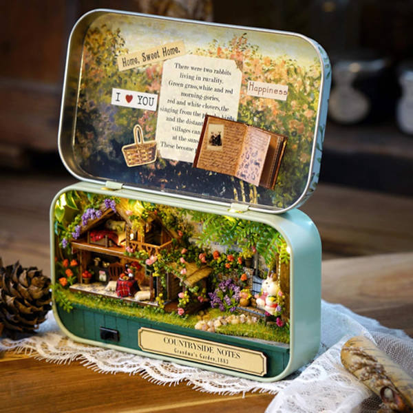 DIY Miniatyrhus Kit i Låda att Bygga, Handgjord Mini Teater