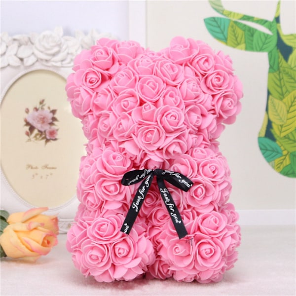 Rosbjörn i genomskinlig presentask - Alla hjärtans dag Mors dag (Rosa, 25 cm/10 tum)