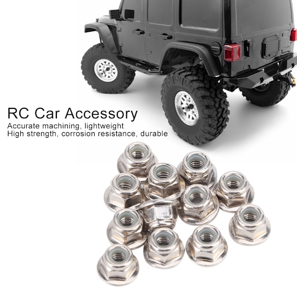 12 stk. skridsikre dæk 4 mm låsemøtrik til Axial Traxxas TRX4 TRX6 SCX10 1/10 RC modelbil (sølv)