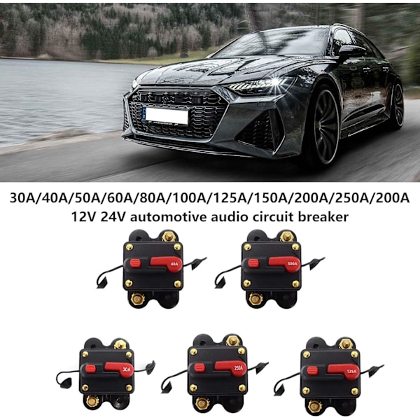 Afbryder med manuel nulstilling, 30Amp - 300Amp Vandtæt 12-24V Afbryder Nulstilling Båd Sikringsholder Audio Afbryder Inline Stereo