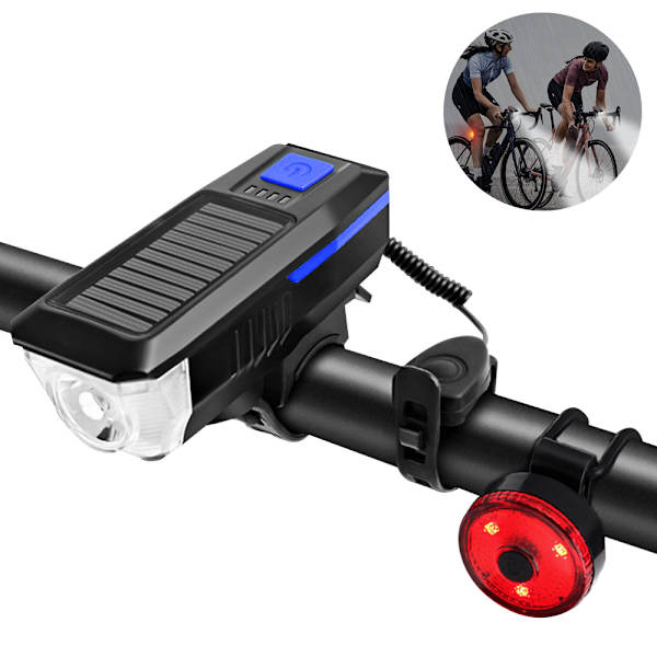 Cykellys Sæt og Horn Solcelledrevet USB Genopladelig Cykel Forlygte Baglygte Kombinationer Forreste Baglygte Baglygte LED Højttaler