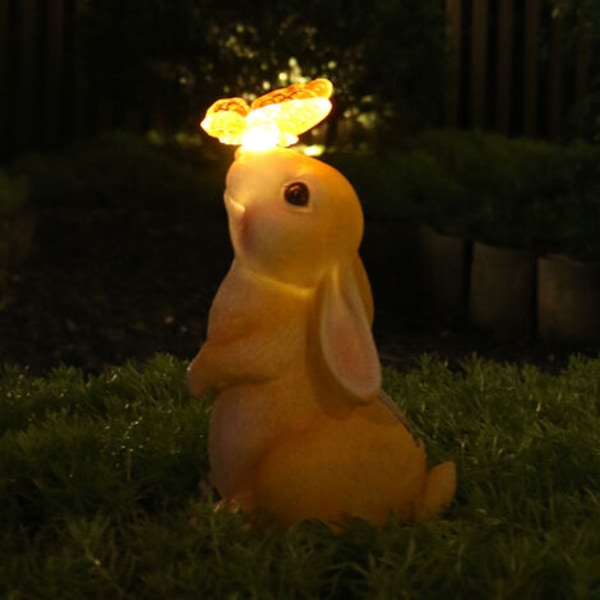 1 Stykke Balkong Hage Dekor Gårdsplass Arrangement Søt Kanin Hagearbeid Ornament Solcellelampe Utendørs Kreativ Resin Dyr