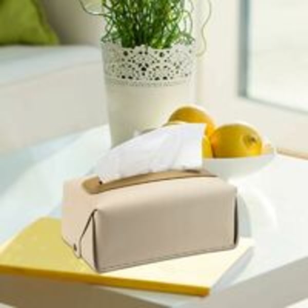 Dekorativ servettbehållare, rektangulär servettbehållare, servettdispenser, kreativ servettbehållare, hängande, beige, läder, 12248 cm, t - audace