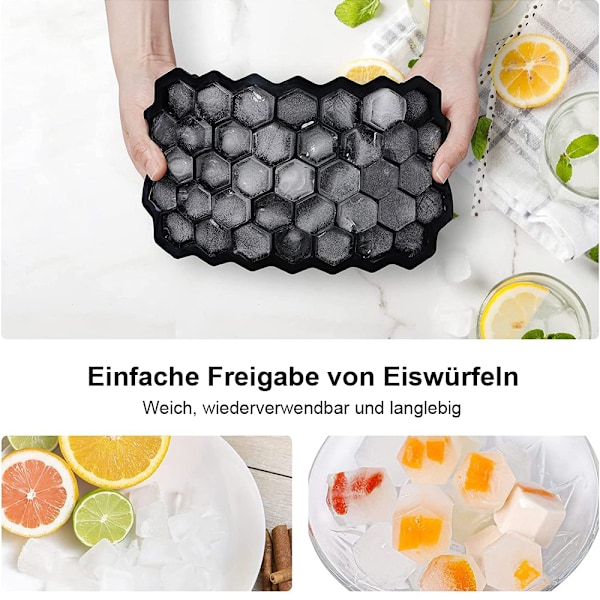 Isterningebakke, 2-pak Nem Frigørelse Isterningebakke Silikone A-fri Isterningbeholder med Låg Isterninger Genanvendelig Ice Cube Tray