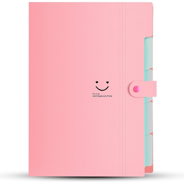 Fächermappe 4 Rum A4 Mapper Dokumentmappe PP Udvid Skolemapper dokumenter organizer Pink Cover