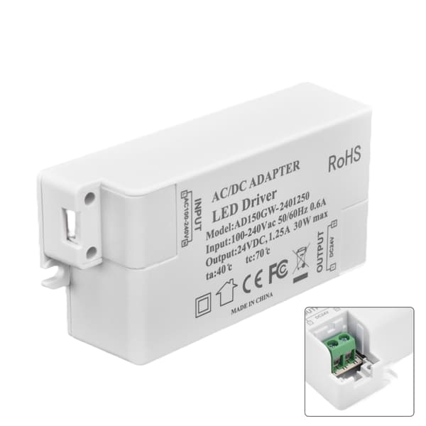 30W DC 24V 1.25A LED Driver Konstant Spenning Profesjonell LED Lys Transformator AC 100‑240V