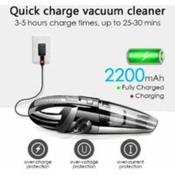 Kraftfuld Bærbar Ledningsfri Håndstøvsuger 120W 2200mAh med Våd & Tør Funktion Vaskbart HEPA Filter og 5 Dyser Genopladelig til Hjemmet,