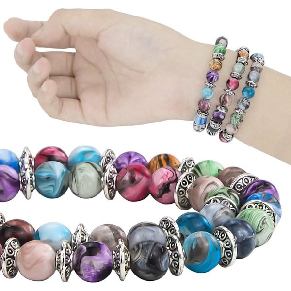 500 Akrylperler Løse Perler med Blækmønstre til Smykkefremstilling, med 50 Afstandsperler og Krystal Snøre (8 mm) til Armbåndsfremstilling $500 Perler