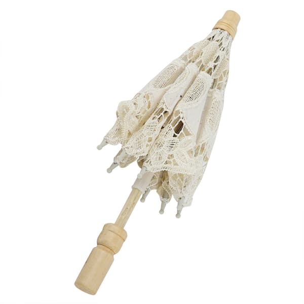Bröllopsparasoll i spets, handgjort av bomull, broderat, bröllopstillbehör (beige)
