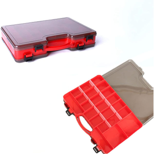 Oppbevaringsboks i plast for sluker, reversibel fiskeboks, 29 x 19 x 5,8 cm