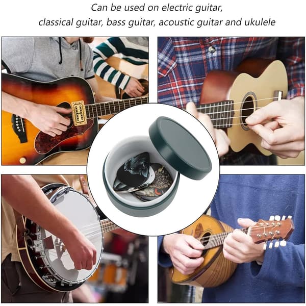 Gitarrplektrum, gitarrplektrumset med läderplektrumhållare och plåtburk, unika konstnärliga celluloidgitarrplektrum för bas elgitarr
