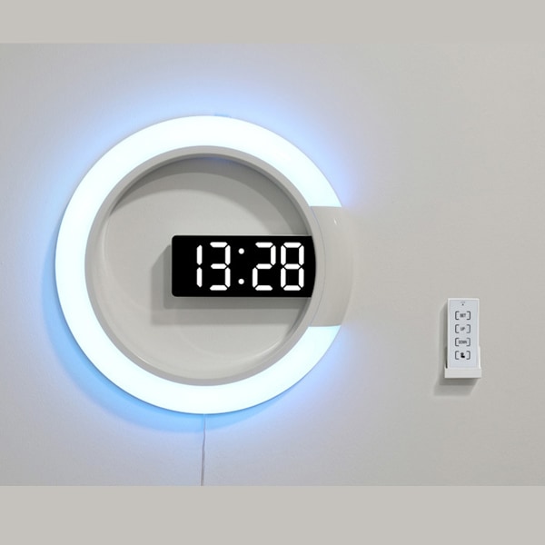 LED vægur kreativ fjernbetjening digitalt ur hult spejl temperatur