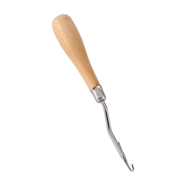 Hæklenål med låsekrog og træhåndtag til håndarbejde/hår extensions