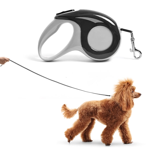 Rulleline til Hund Nylonbånd En Knap Lås Filtfri Hvalpe Gåline til Kæledyr 3 Meter Sort
