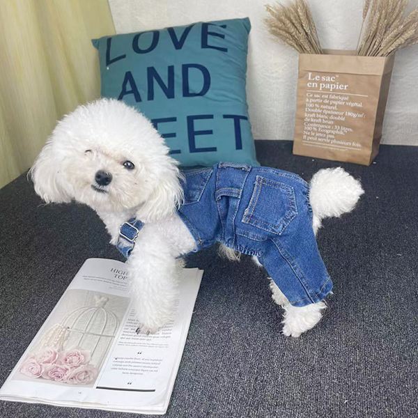 Husdjurskläder Tvättat jeans Bekväma elastiska jeans Husdjurshängslen