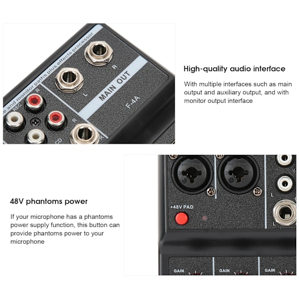 4-kanals Audio Mixer USB Stereo Mixing Console med Lydkort til Hjemmecomputer Scene 110V-240V US Stik