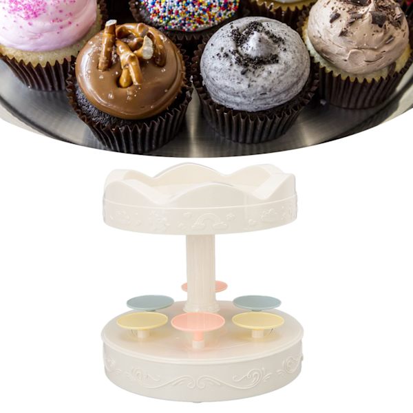 Roterande efterrättsmaskin Automatisk roterande dubbelskikts efterrättsdisplayställ Cupcake-displayplatta