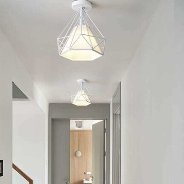 Moderne Pendel Lysekrone E27 Metal Diamant Loftslampe til Soveværelse Bar Restaurant Hvid - Hvid