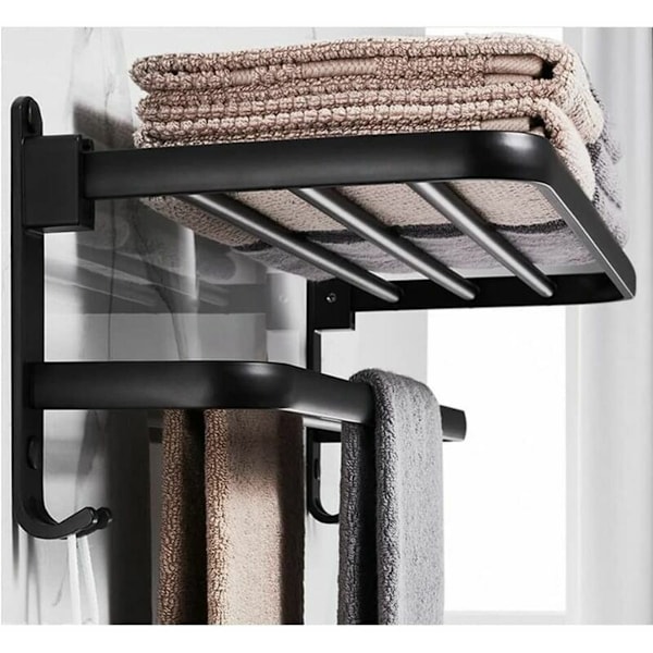 Badeværelseshåndklædeholder, Monteret Foldbar Opbevaringshylde, Aluminiumsplads, Vægmonteret Badeværelseshåndklædeholder (40 cm, Sort)