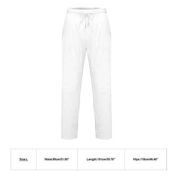 L;Hvide Herre Linned Look Baggy Bukser Elastisk Talje Casual Strand Yoga Bukser