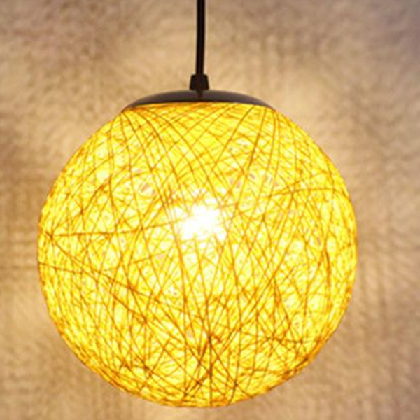 Vit Retro Hängande Ljus Rattan Globe Rund 15cm, Kronljusskärm DIY Taklampa E27 för Vardagsrum Restaurang Köpcentrum Bar