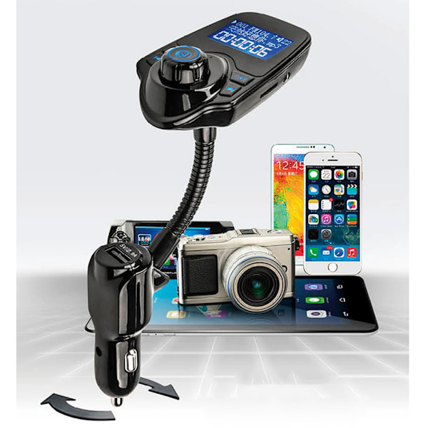 Bluetooth FM-sender, trådløs lydadapter til bilen, konfigurations-USB-port, understøtter AUX-indgang, 1,44 tommer display, TF-kortslot