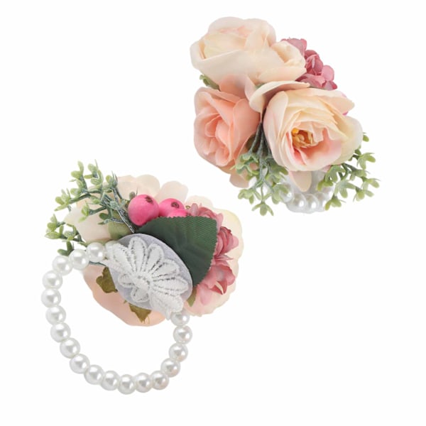 2 stk./pose Brudepige Håndledsblomst Kunstig Håndblomst til Bryllupsdag Cocktailparty Pink
