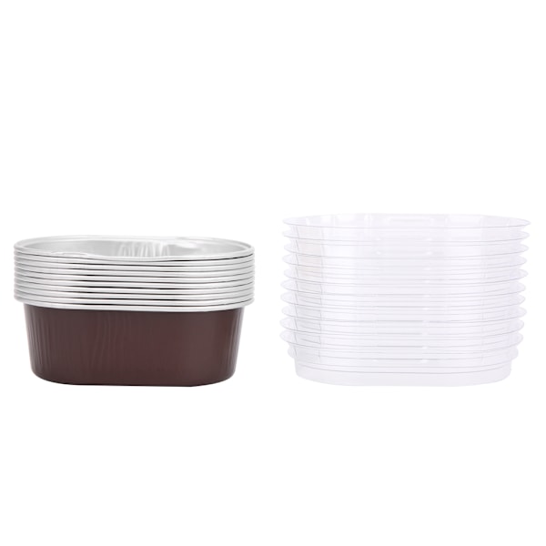 10 stk. engangs ovalformet aluminiumsfolie kagebageform med låg køkkentilbehør (kaffefarve)