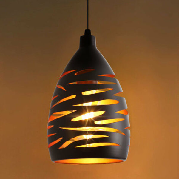 Moderne LED Pendel Lampe, Industrielt Udhulet Udskåret Lysekrone, Loftslampe Metalbur Pendel Sort Lampeskærm E27 Lampe til Stue Køkken