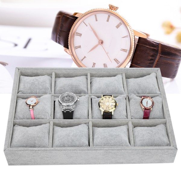 12 rutnät klockförvaringslåda armband fodral arrangör smyckendisplay behållare med kudde