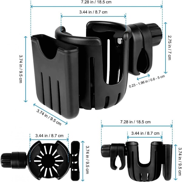 2-in-1 mukiteline rattaisiin, puhelintelineellä