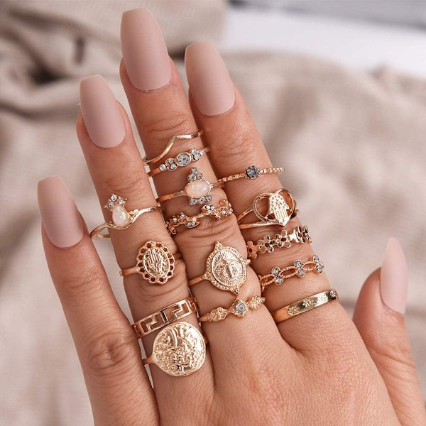 10 stk. Bohemsk Retro Vintage Krystall Ledd Knoke Ring Sett Fingerringer