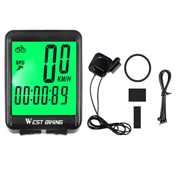 Cykelcomputer USB Genopladelig Cykelkilometertæller Speedometer Trådløs IPX7 Vandtæt Cykelspeedometer 5 Sprog Cykelcomputer med LCD