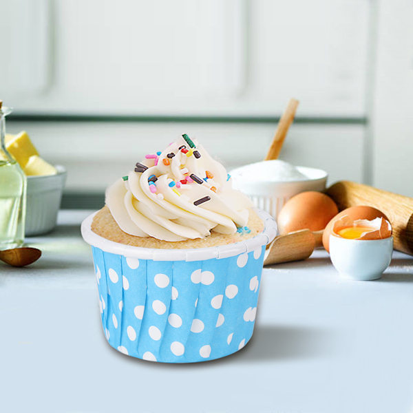 50 stk. Mini Cupcake Papirforme, Runde Prikkede Kagebageforme til Hjemmefest Bryllup, Blå