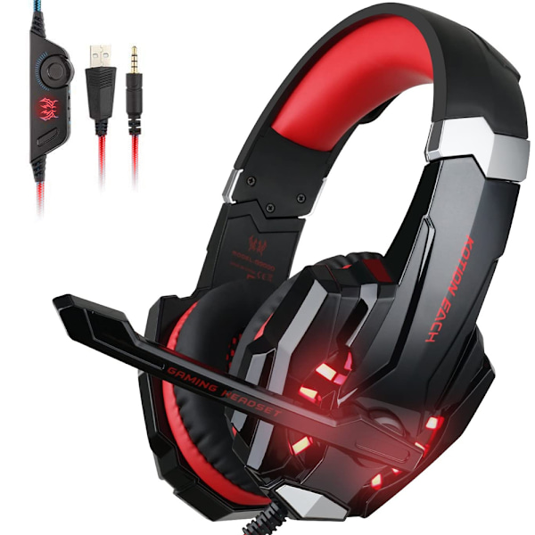 Stereo Gaming Headset, Brusreducerande Over Ear-hörlurar med mikrofon, LED-ljus, Bas Surround, Mjuka minnesskum-öronmuffar för bärbara spel