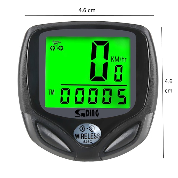 Digital trådløs cykel speedometer, vandtæt, trådløs kilometertæller med automatisk opvågning og LCD baggrundsbelysning.