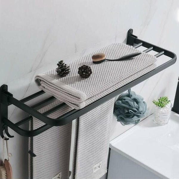 Kylpyhuoneen pyyheteline, seinään asennettava kokoontaitettava säilytyshylly, alumiinitila, seinään asennettava kylpyhuoneen pyyheteline (40cm, musta)