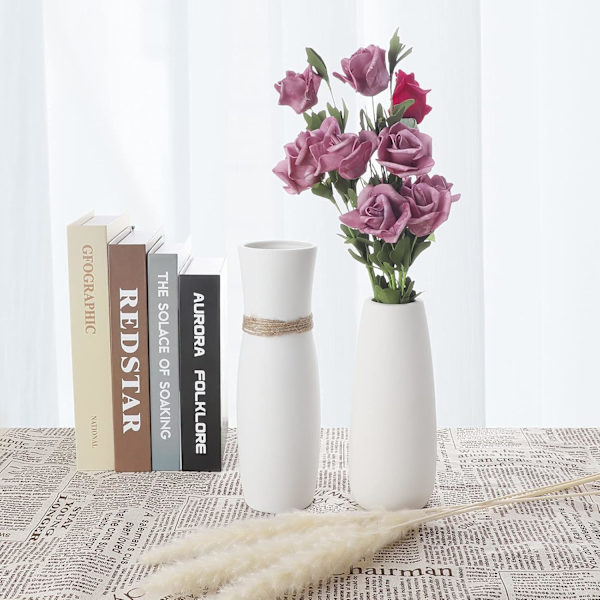 Enkel keramisk blomsterarrangemang vas kreativt vardagsrum vit torkad blomvas
